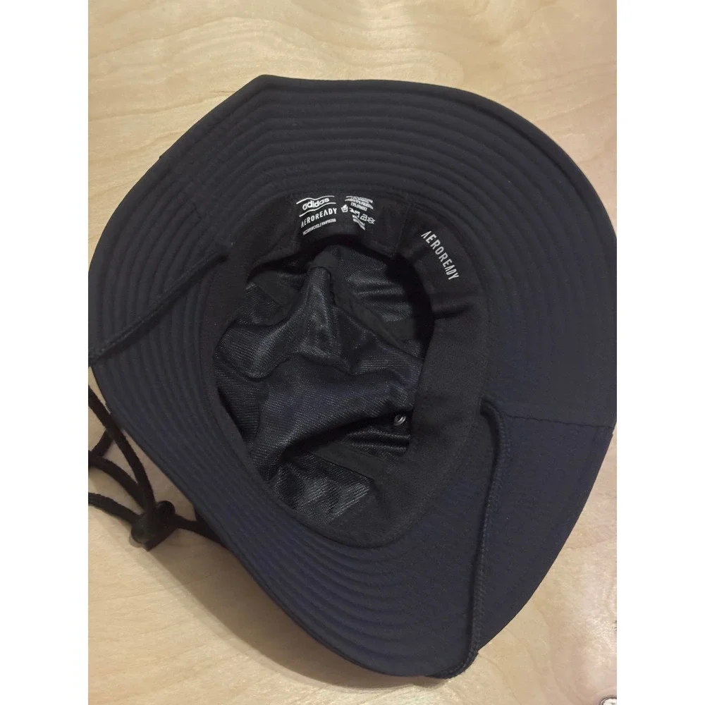 Adidas AeroReady Black Bucket Hat Adjustable Chin Strap Wide Brim Sun Hat Mens
